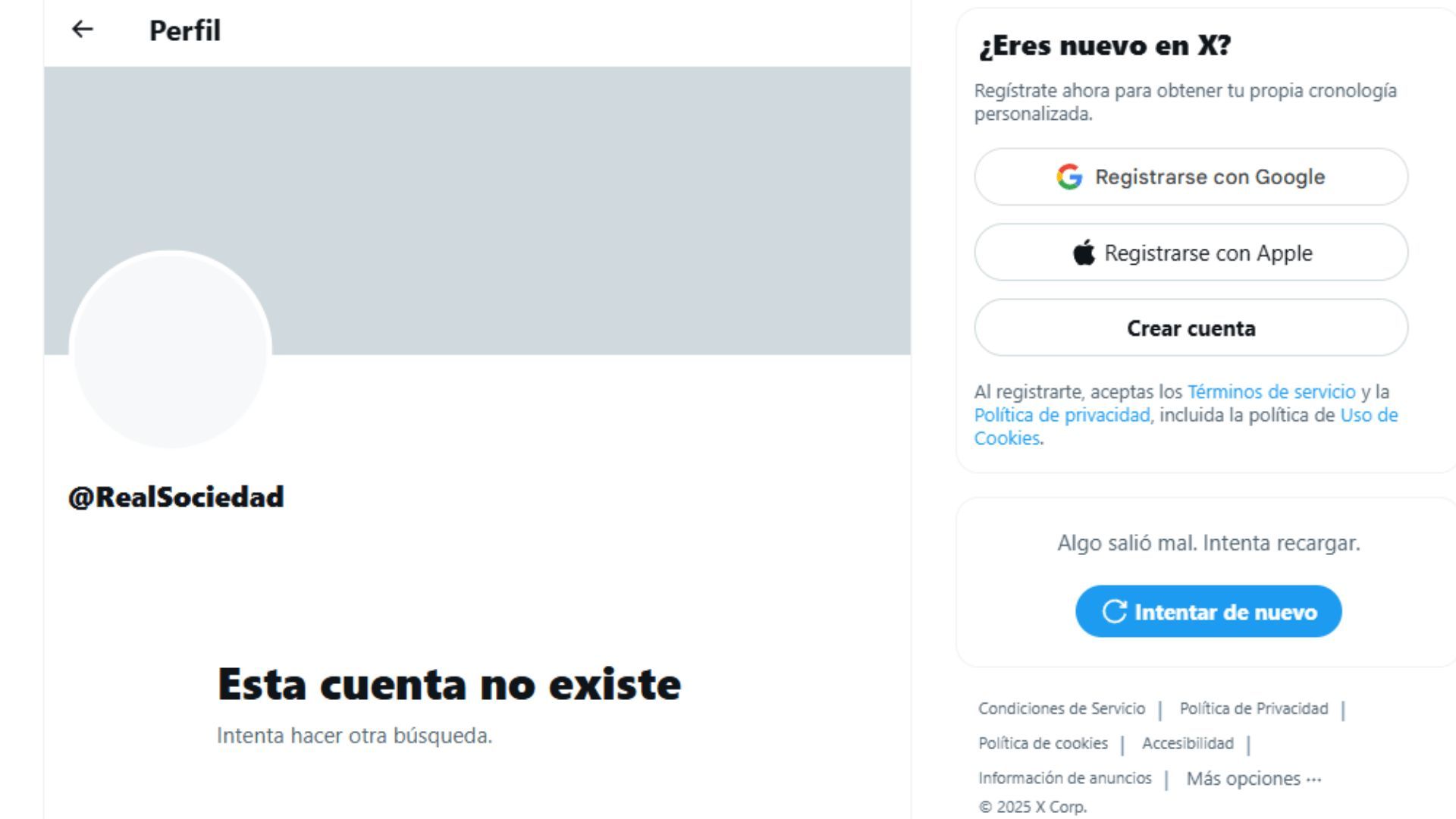 La cuenta de Twitter principal de la Real Sociedad "no existe".