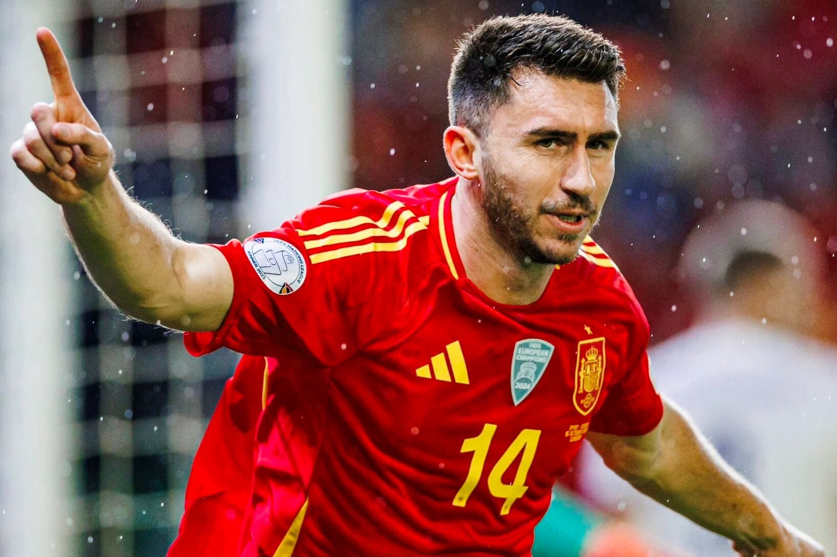 Gol del central Aymeric Laporte ante Serbia en Córdoba (Foto: Sefutbol).