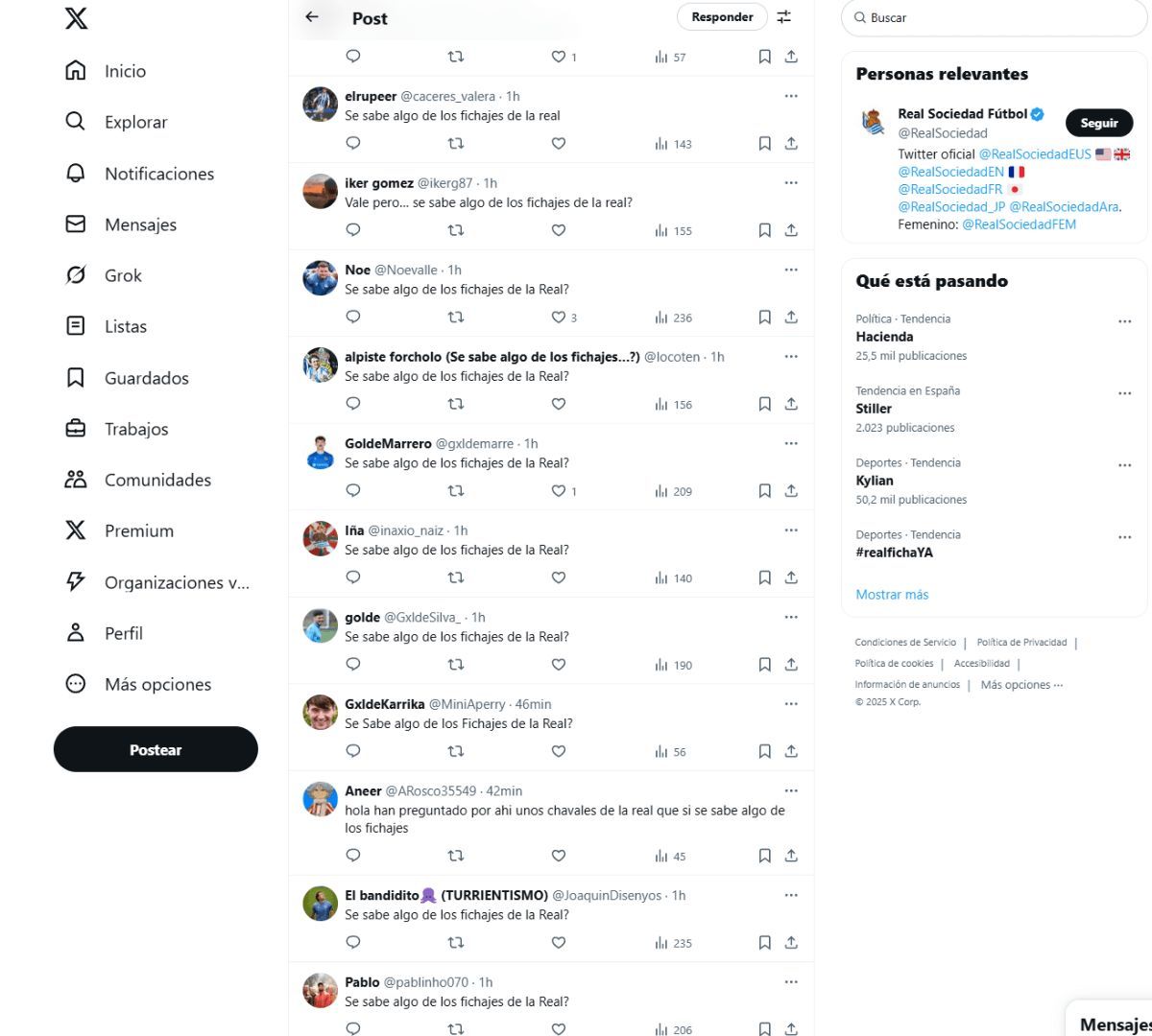  Lluvia de mensajes idénticos en las redes de la Real Sociedad.