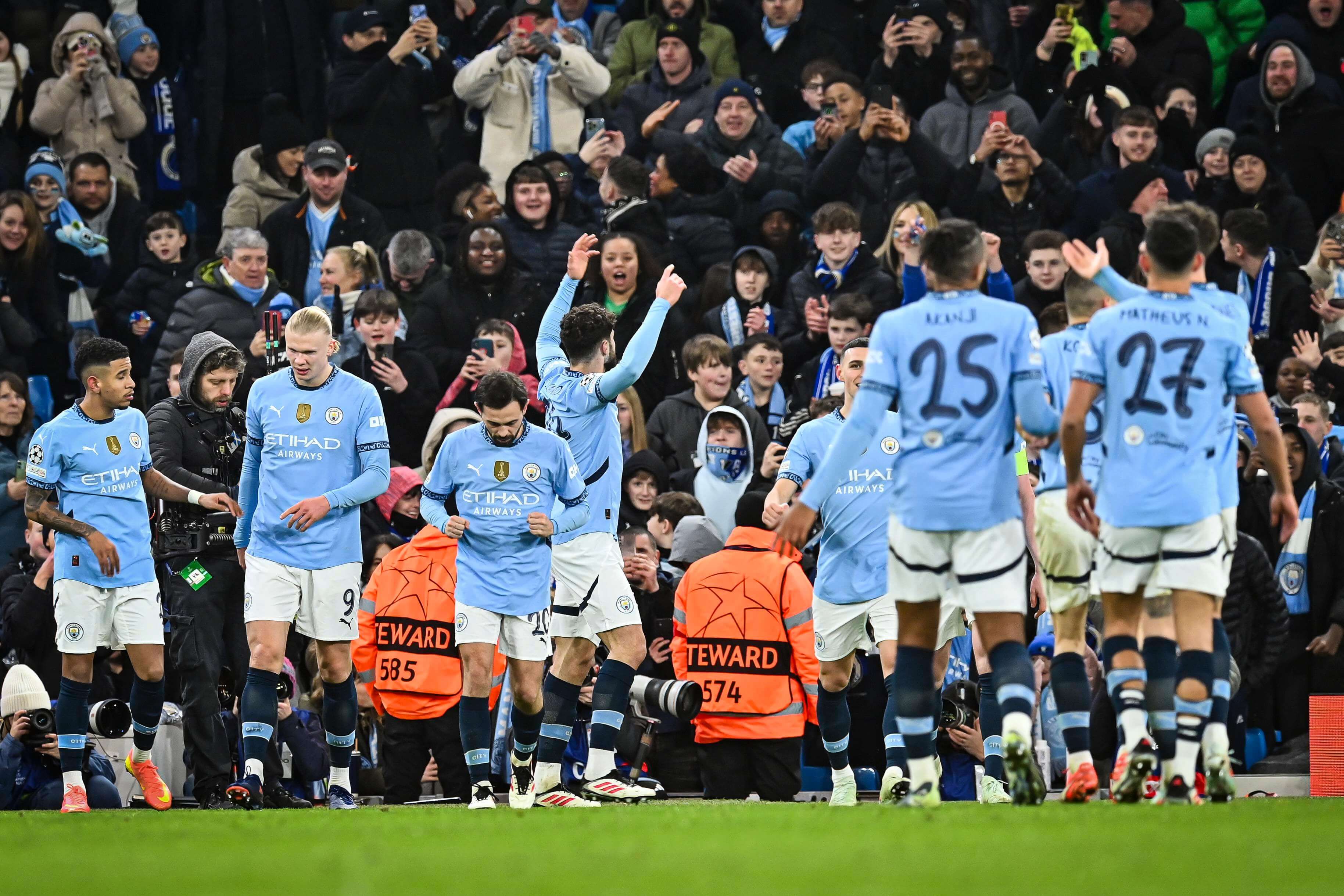  El Manchester City celebra un gol ante el Brujas en Champions.