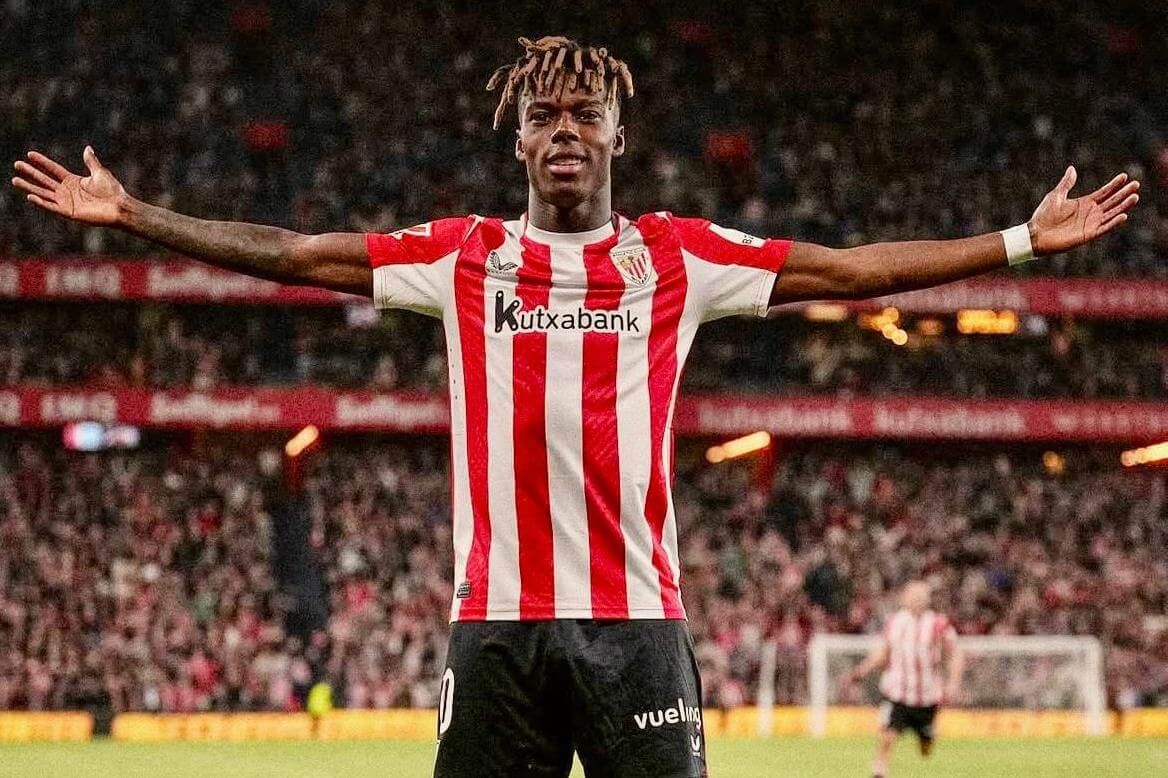 Celebración de Nico Williams ante el Rayo en San Mamés.