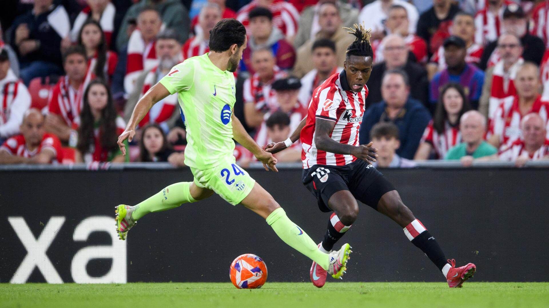 Nico Williams la lleva en el polémico partido ante el Barça en San Mamés.