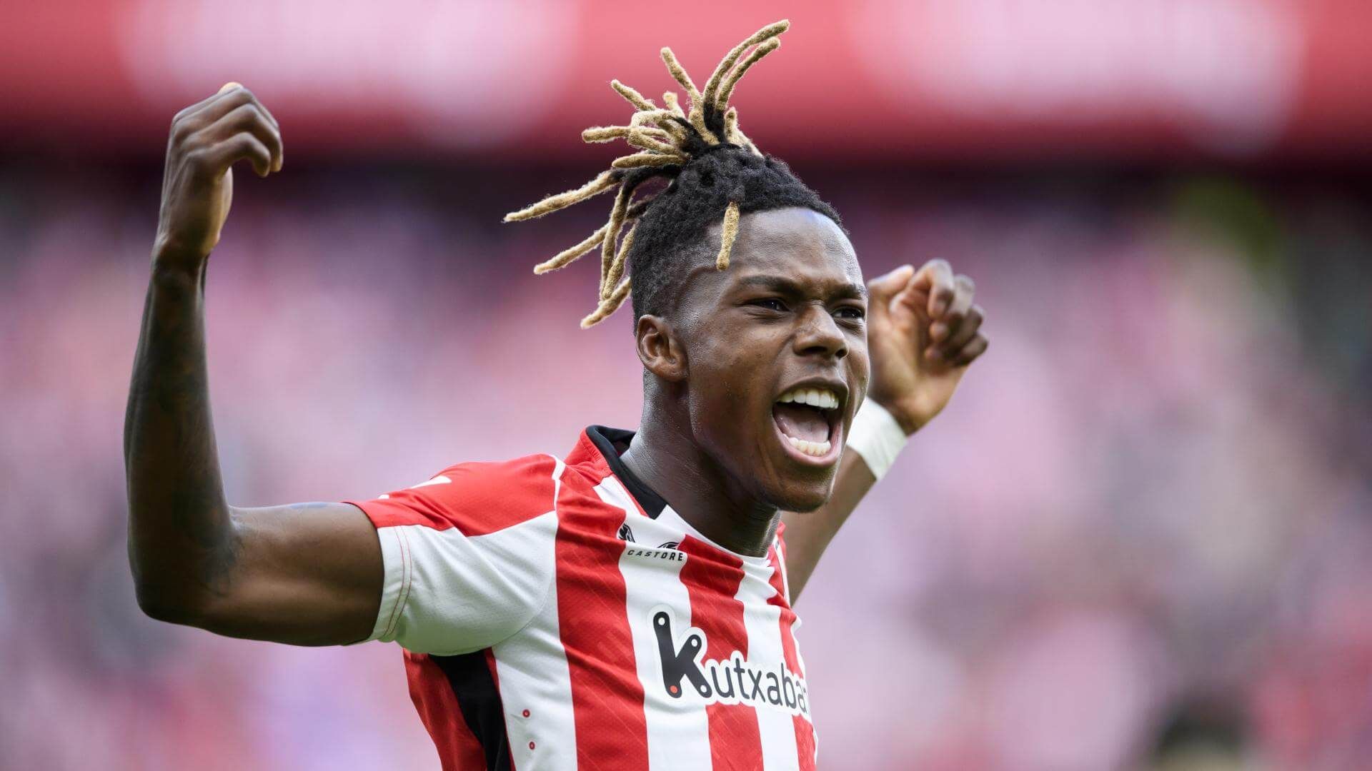  Nico Williams celebra su gol ante el Valladolid en San Mamés.
