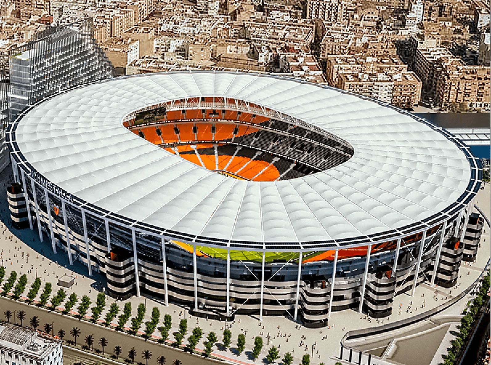  El Nou Mestalla con los paneles solares circunvalando la cubierta