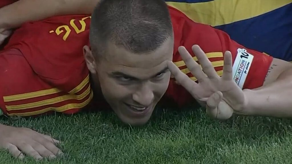 Pablo García, celebrando su cuarto gol ante Alemania.