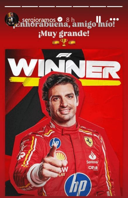 Sergio Ramos felicita a Carlos Sainz tras ganar en México.