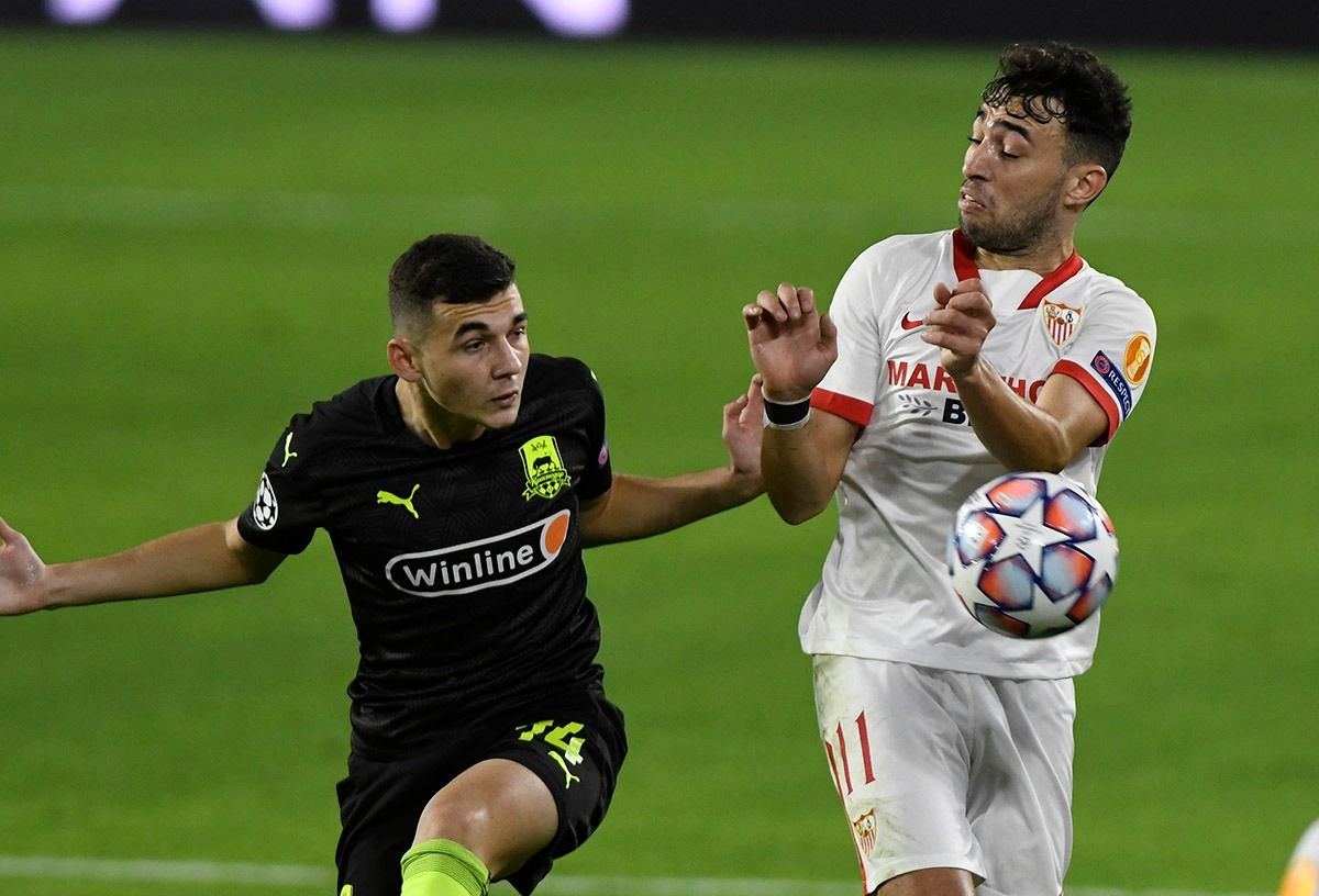 Munir y Spertsyan, en el Sevilla-Krasnodar de 2020