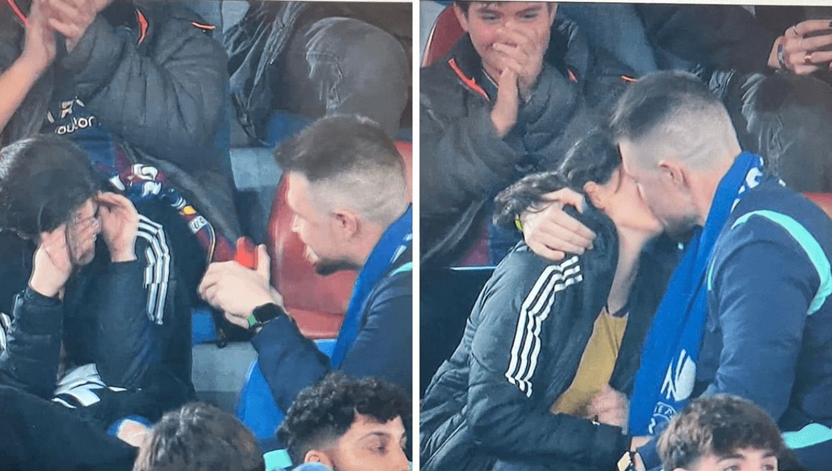 Xavi pide matrimonio a Yili en las gradas del Ciutat de Valencia durante el Levante-Málaga.