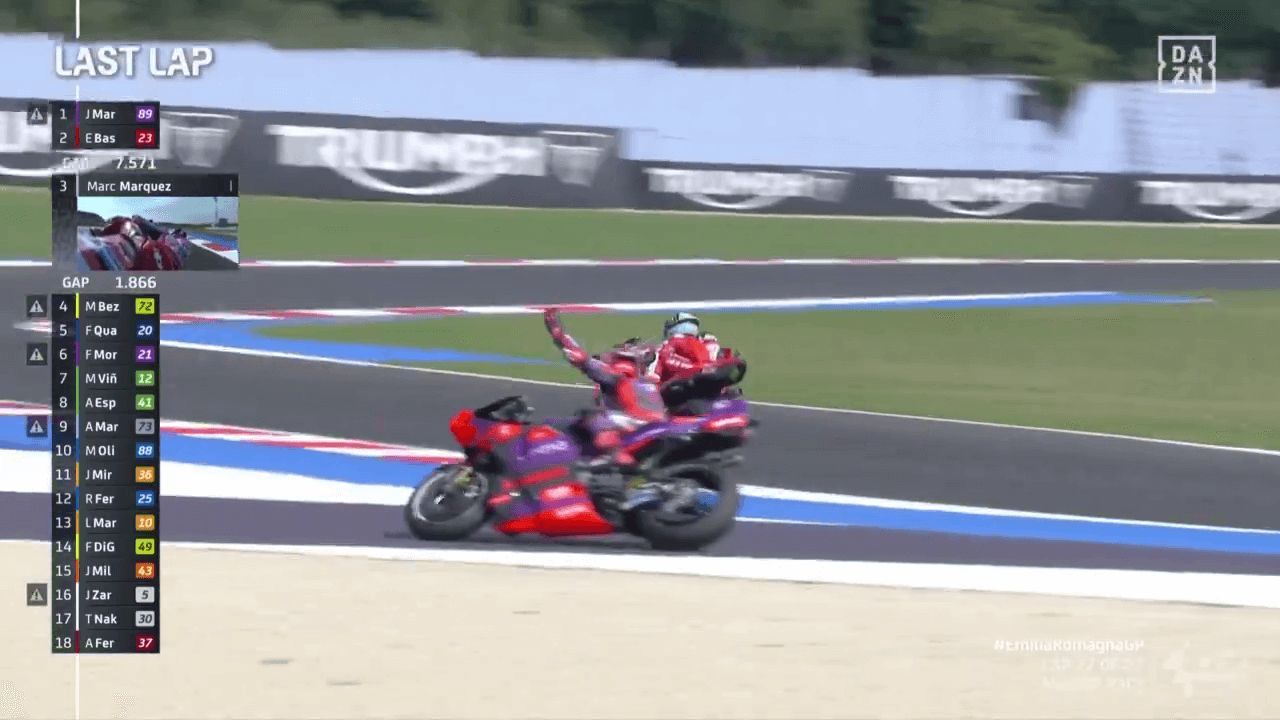  Jorge Martín estuvo a punto de irse al suelo (DAZN)