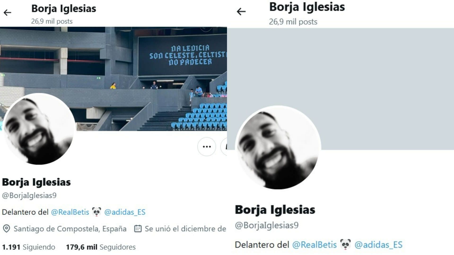  El cambio en el perfil de Twitter/X de Borja Iglesias.