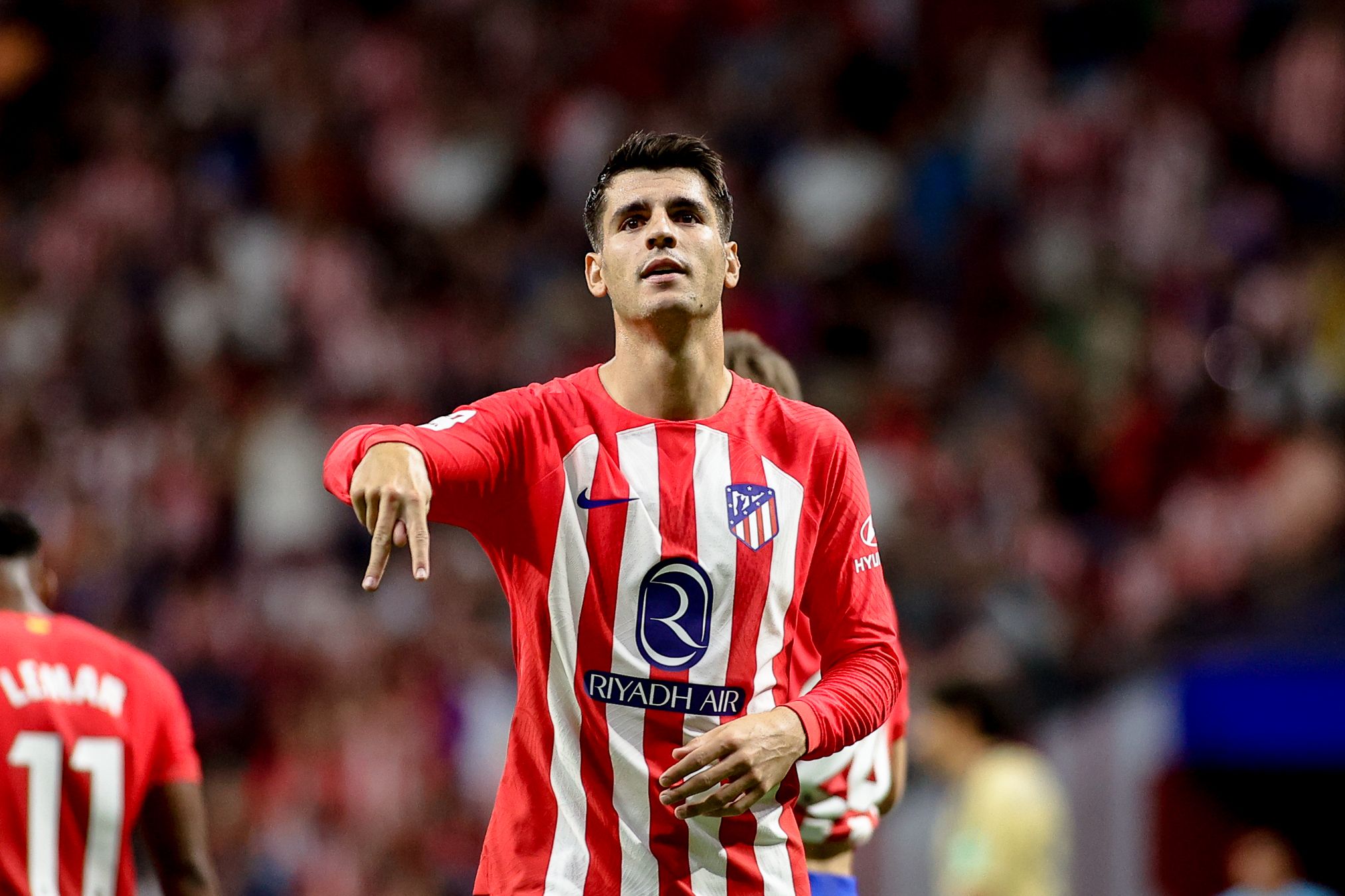  Álvaro Morata celebra su gol en el Atlético de Madrid-Granada.