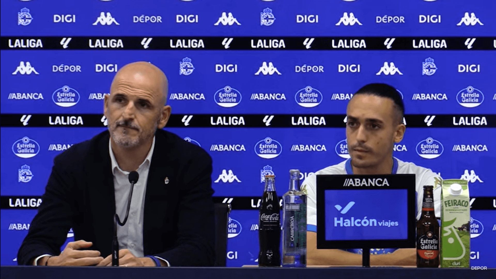 Luis Cruz y Fernando Soriano, en la presentación del extremo con el Dépor.