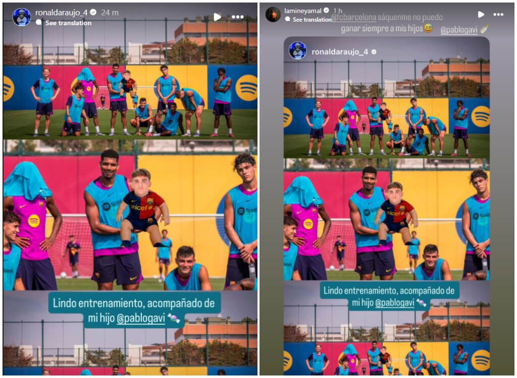  El vacile de Ronald Araujo y Lamine Yamal a Gavi (Capturas de Instagram)