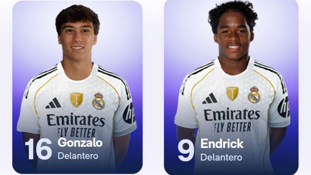 El Real Madrid hace oficial el número que portarán Gonzalo García y Endrick (captura realmadrid)