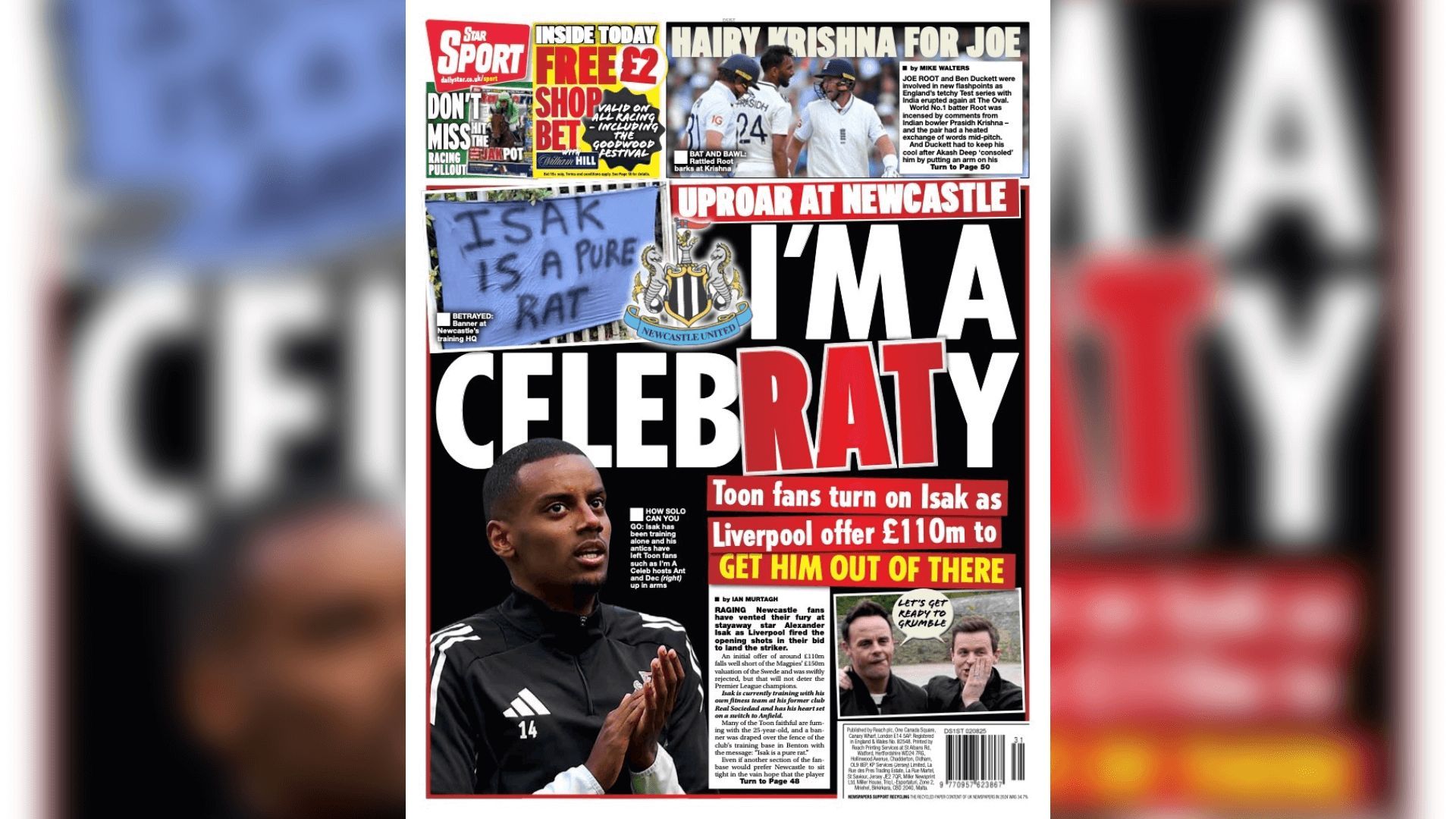  La portada de Star Sports, contra Alexander Isak.