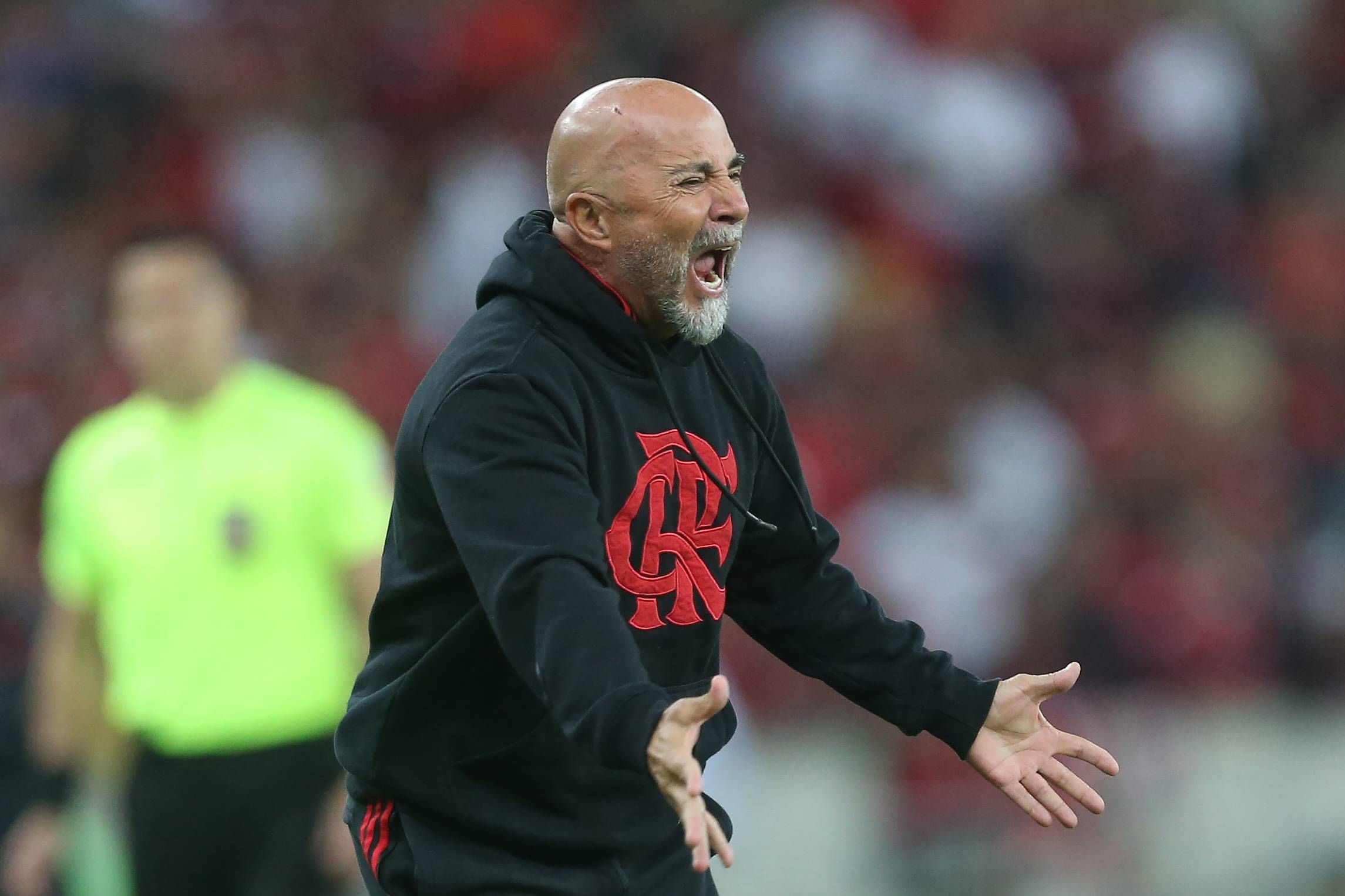  Jorge Sampaoli, en el partido del Flamengo en el que ocurrió el suceso.