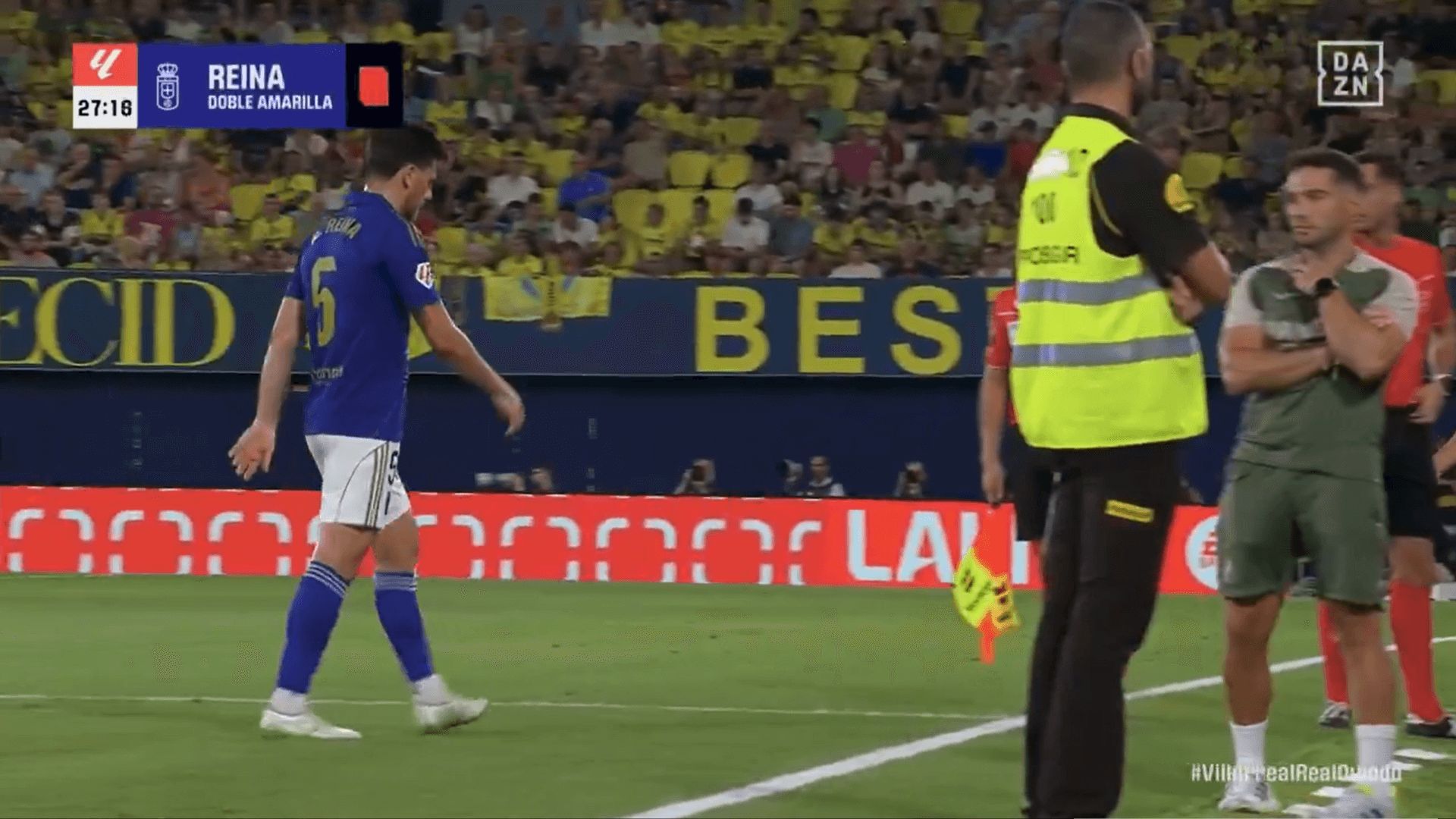  Reina, expulsado en el Villarreal-Oviedo. (DAZN)