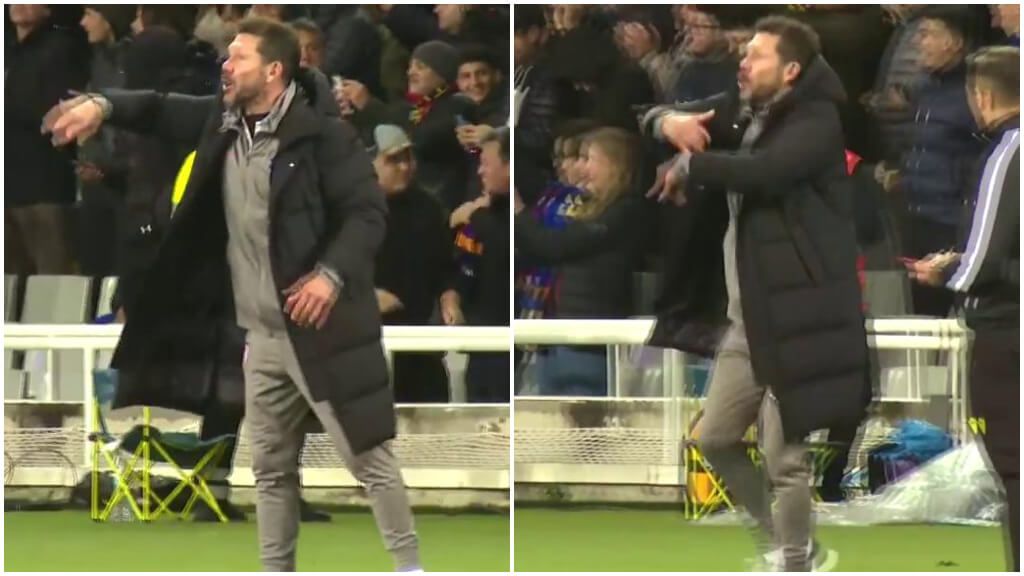 Simeone protestando el agarrón de Cubarsí (ElDesmarque)