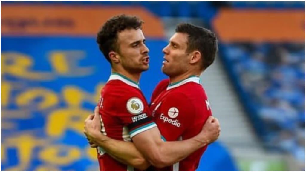 Diogo Jota y James Milner, en su etapa en el Liverpool. (@jamesmilnerofficial)