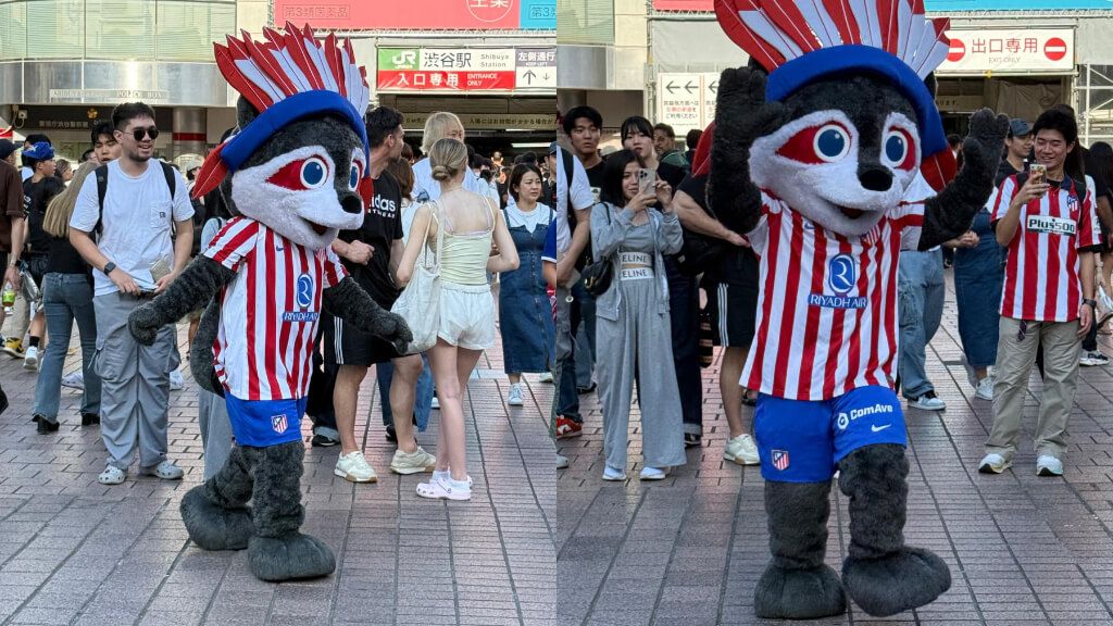  La emoción con la llegada de la mascota del Atlético de Madrid.