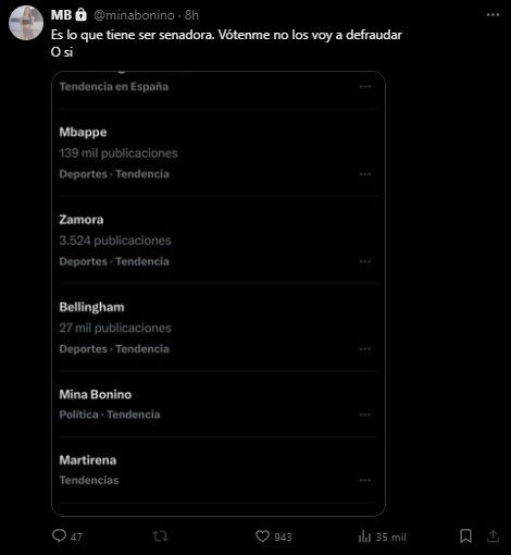  La reacción de Mina Bonino en redes al fallo de Valverde (Captura de 'X' de @minabonino)