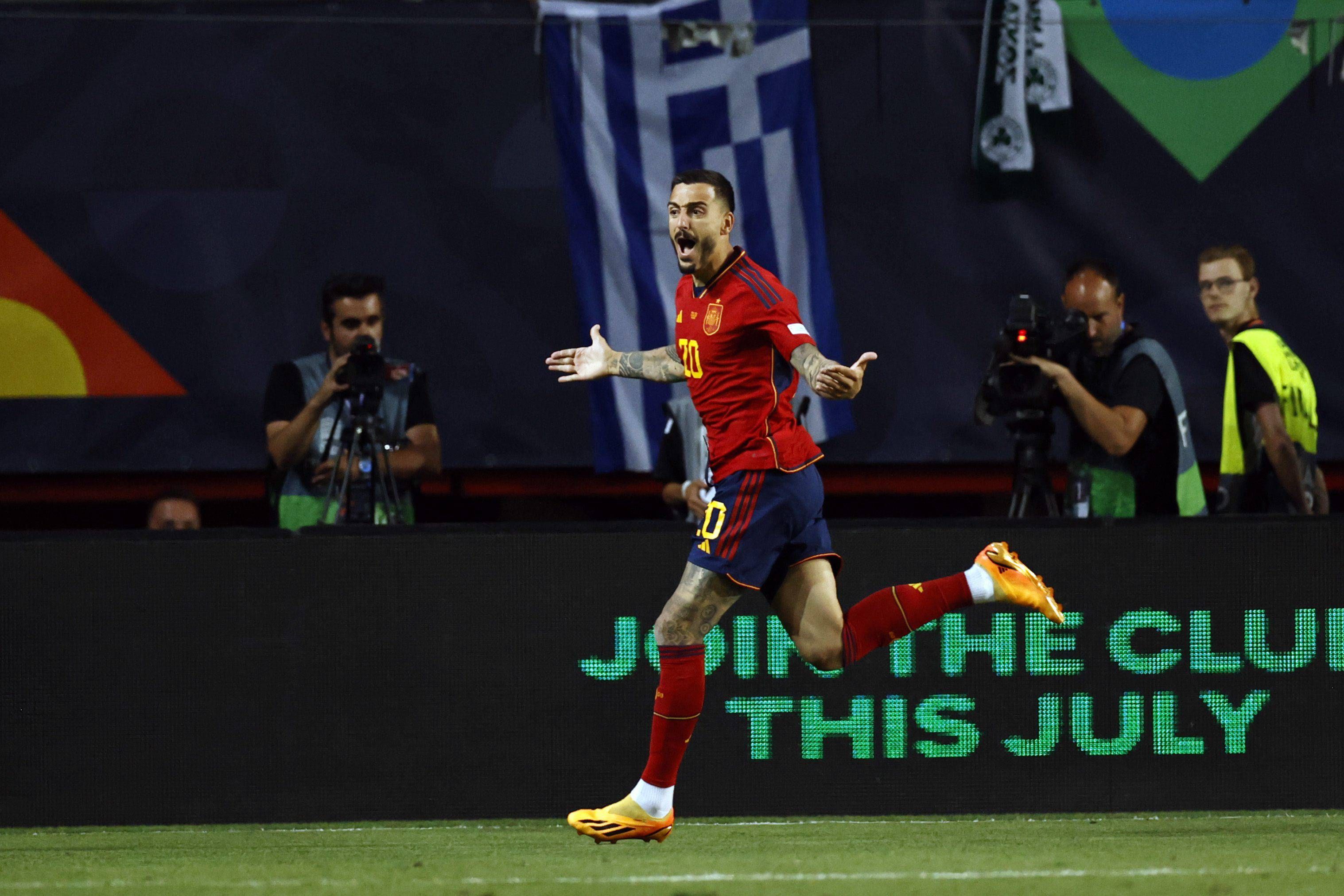  Joselu celebra su gol con España ante Italia. F(uente: Cordon Press).