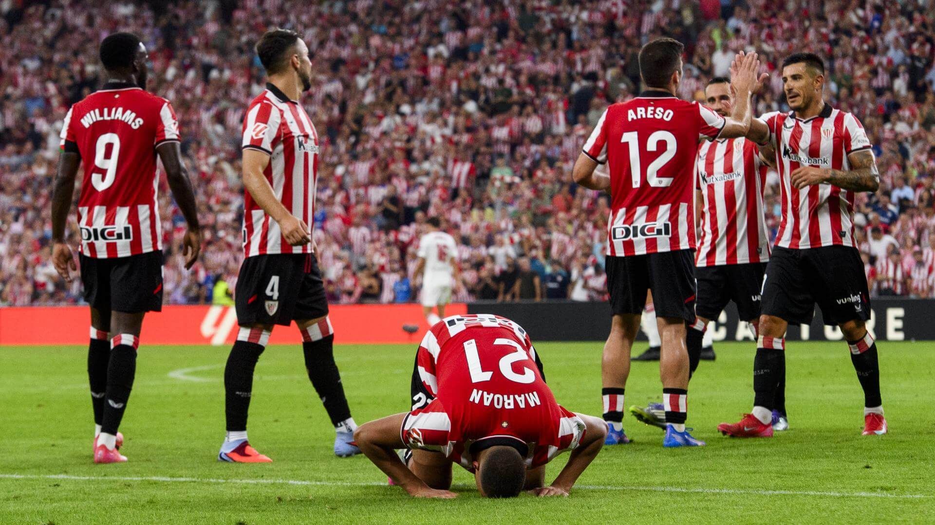Gol de Maroan Sannadi ante el Sevilla FC de Matías Almeyda en San Mamés.