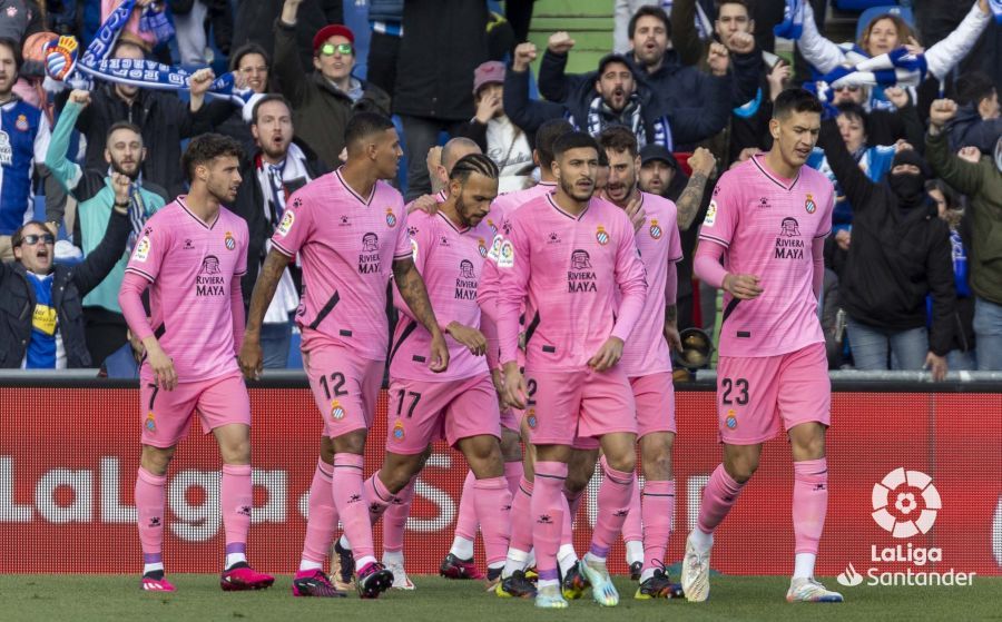  Los jugadores del RCD Espanyol, rival copero del Athletic Club, celebran un gol ante el Getafe.