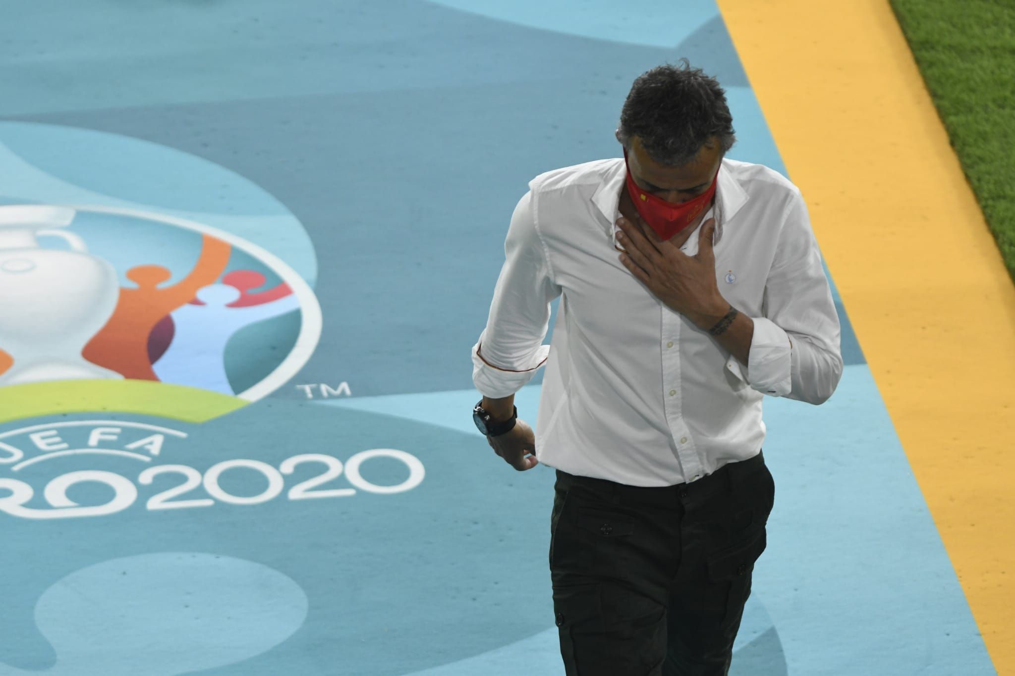  Luis Enrique, cabizbajo tras el empate a cero en el España-Suecia.