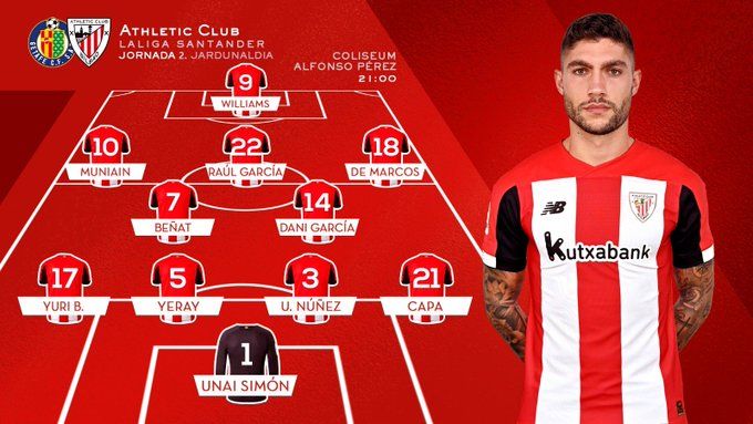  Esta fue la alineación del Athletic Club en Getafe este sábado.