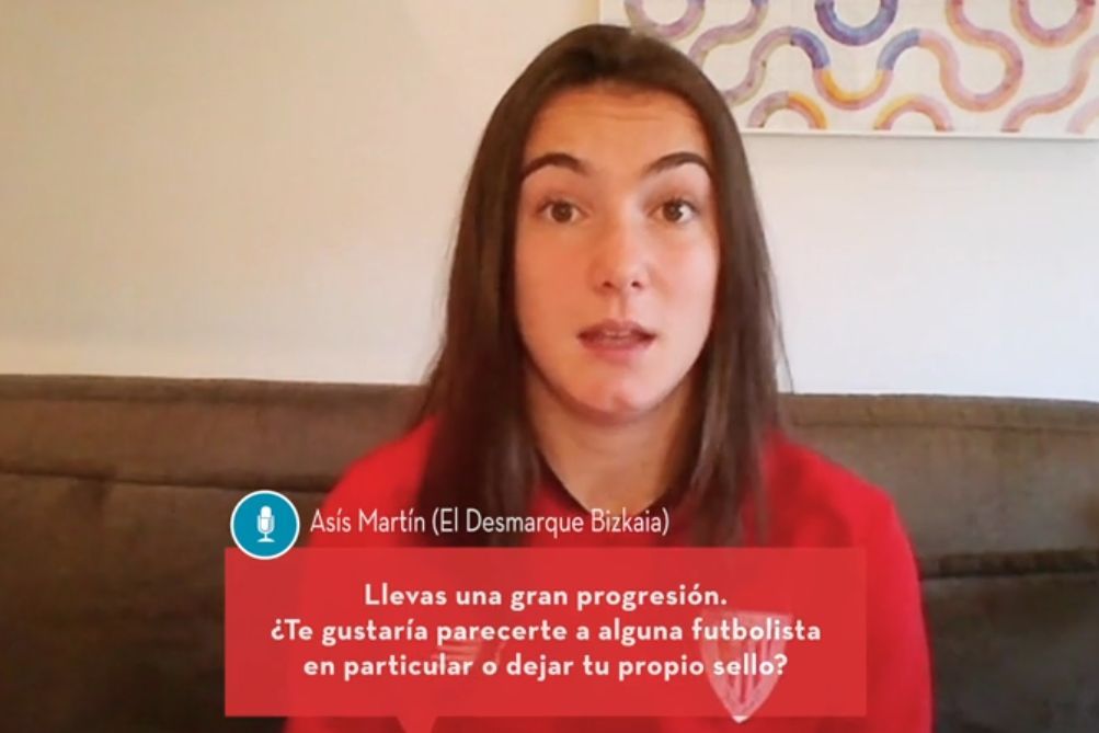  Ane Azkona en una rueda de prensa virtual organizada por el Athletic Club durante el confinamiento.