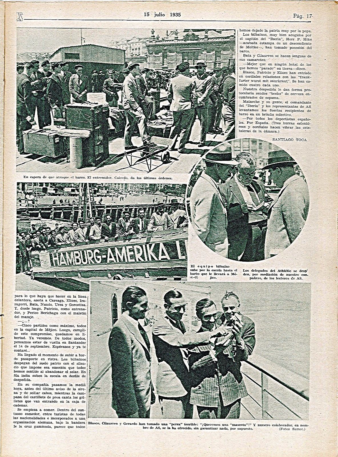  Prensa de la gira del Athletic Club por México en 1935, en la que aparece reflejado Gregorio Blasco.