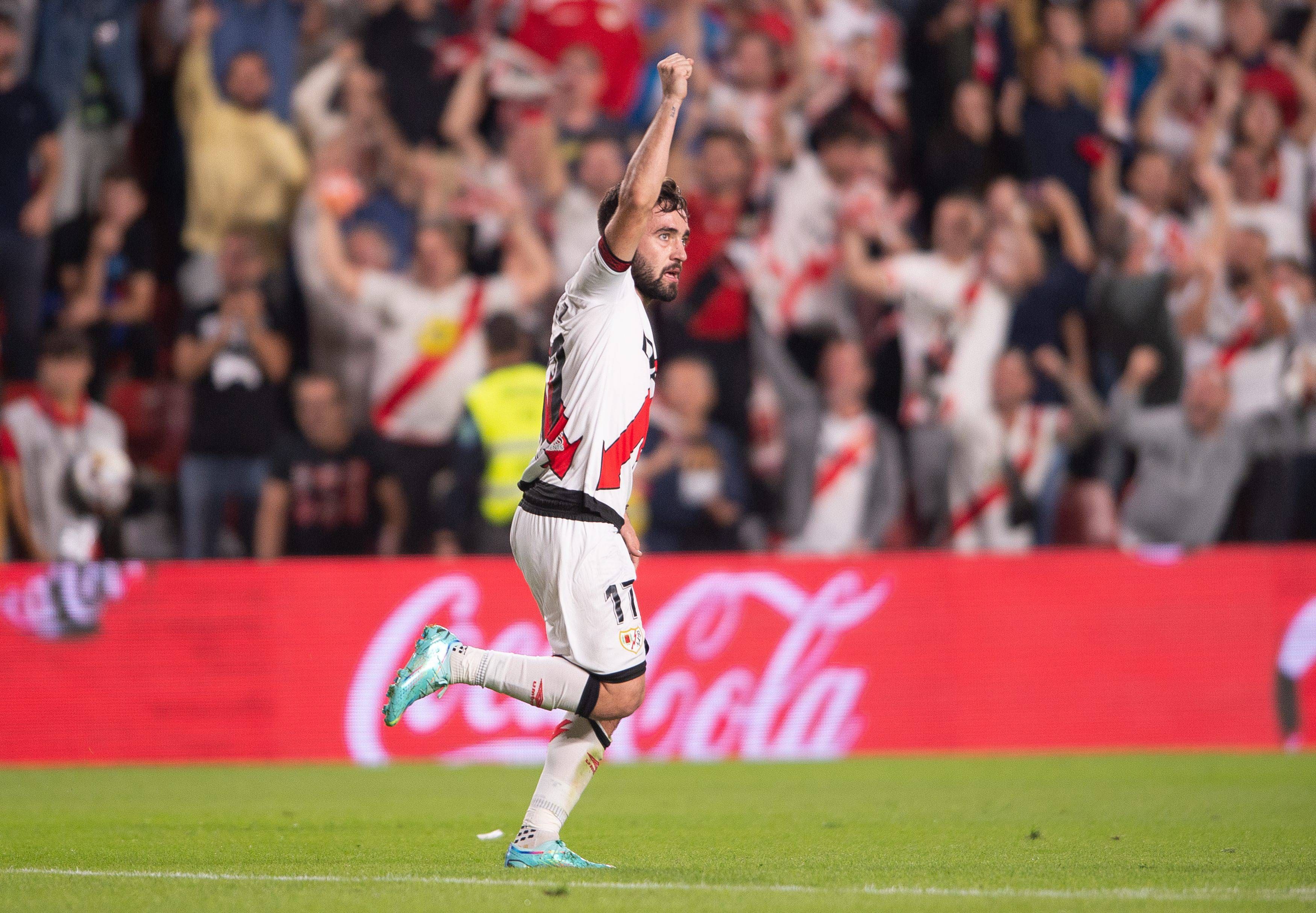  Unai López celebra su golazo del triunfo con el Rayo Vallecano.