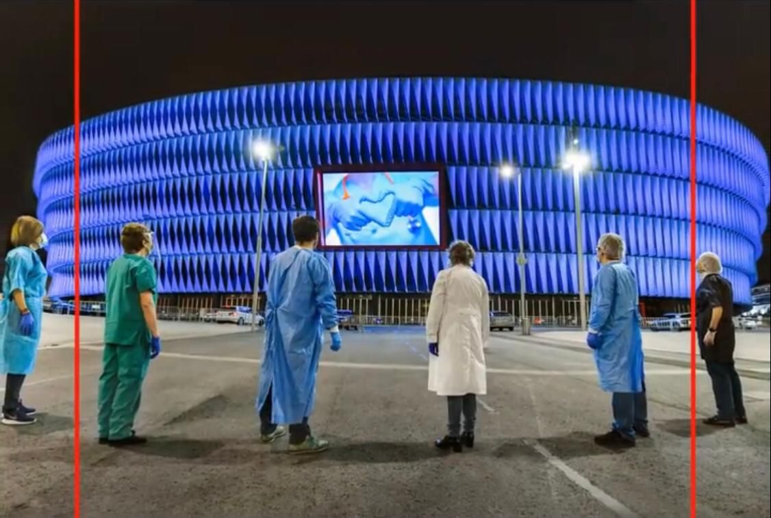  Coronavirus: Enfermeros agradecen al Athletic Club la iniciativa de iluminar San Mamés de azul por su Día Internacional.