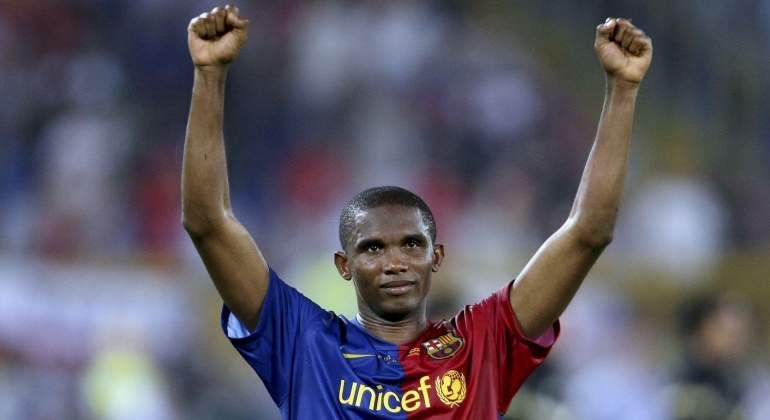 Samuel Eto'o, tras vencer un encuentro con el FC Barcelona.