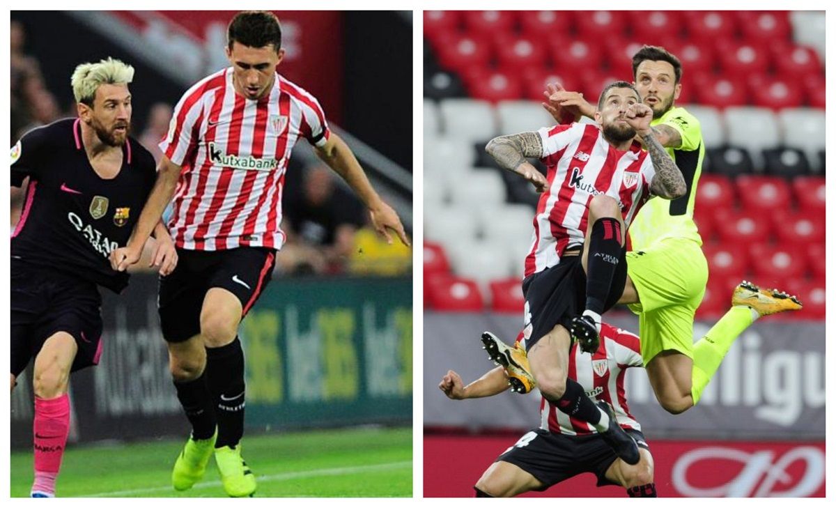  Laporte e Iñigo Martínez jugando con la camiseta del Athletic Club.