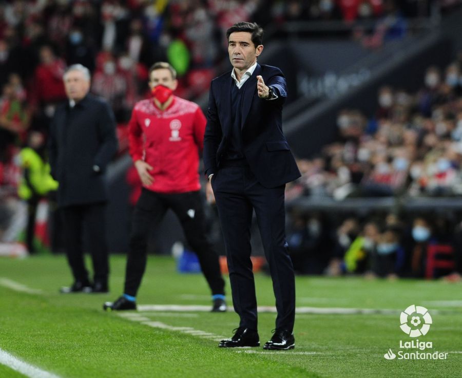  Marcelino, durante el partido ante el Real Madrid en San Mamés.