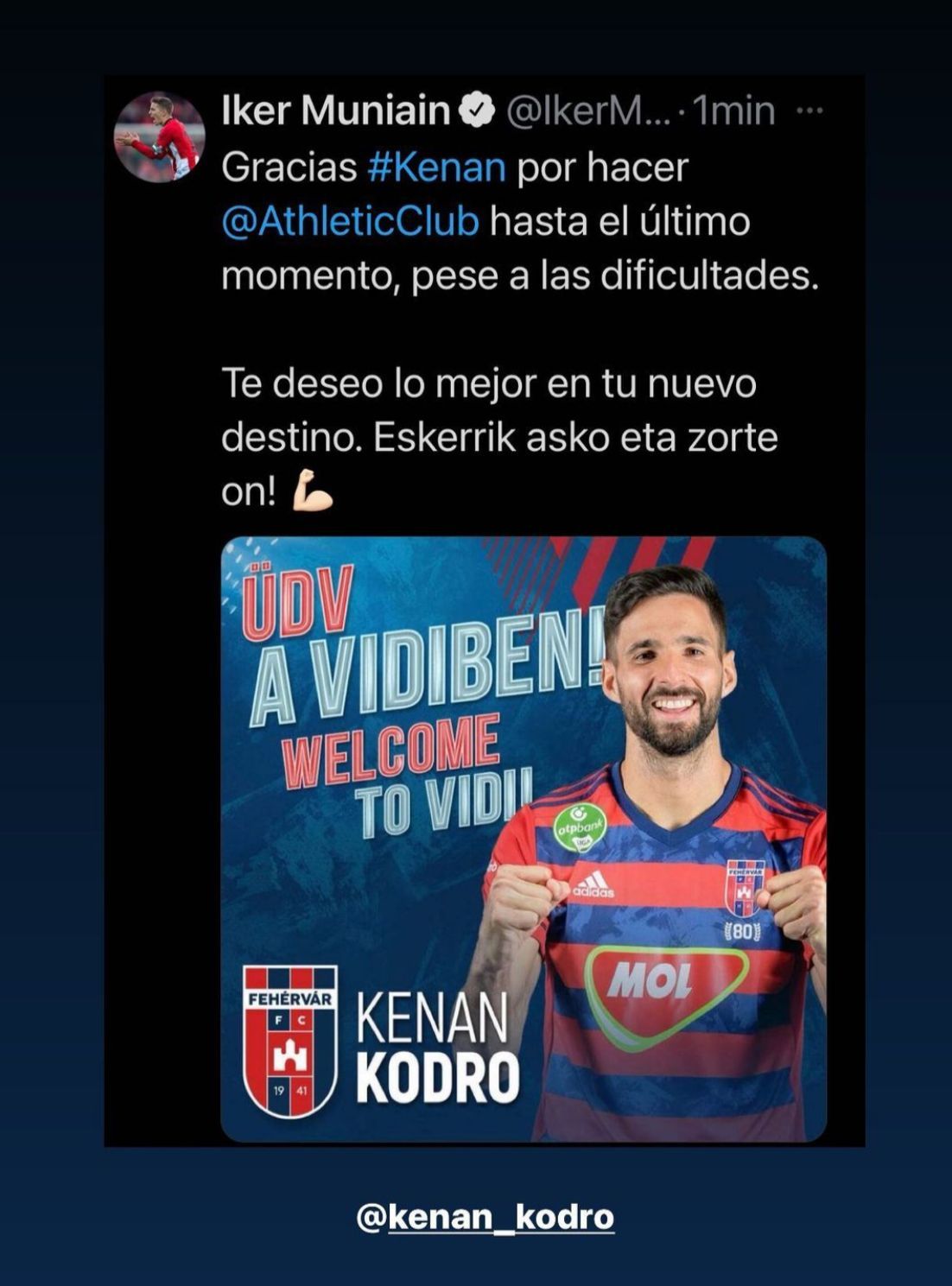 La despedida de Iker Muniain a Kenan Kodro.