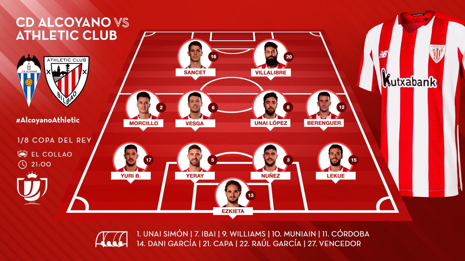 Este es el once de Marcelino García Toral visto este jueves en la Copa ante el CD Alcoyano.