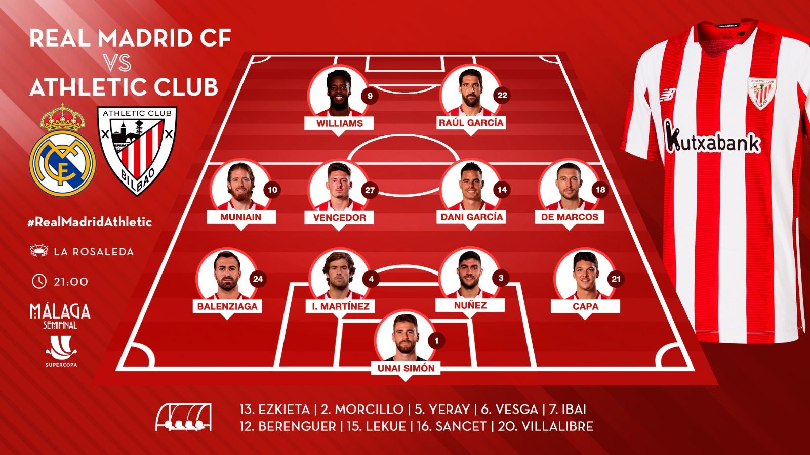 El once de Marcelino García ante el Real Madrid en la semifinal de la Supercopa.