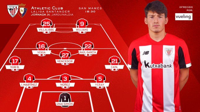  Unai Vencedor era la gran novedad en la alineación del Athletic ante Osasuna.