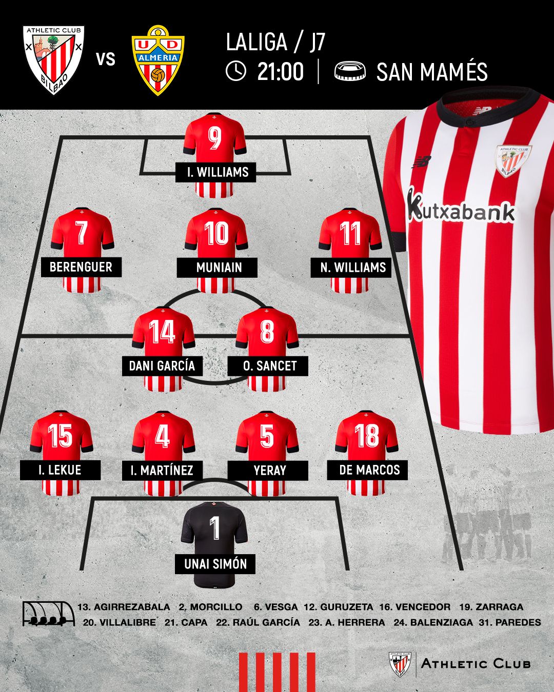  Este es el once que sacaba Ernesto Valverde en San Mamés ante el Almería.