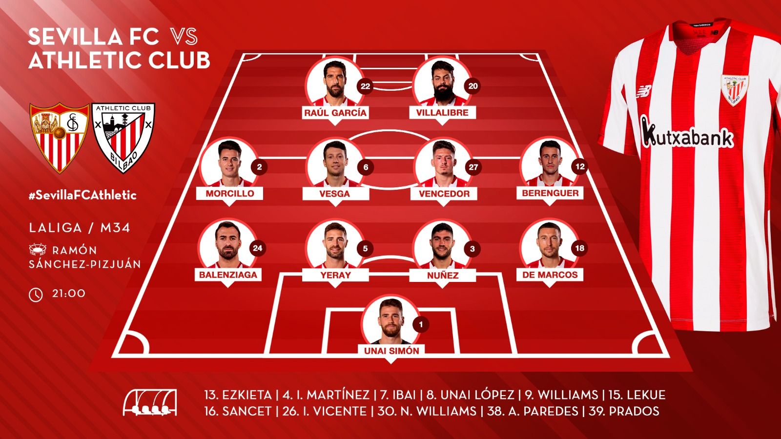 Este es el once que sacaba Marcelino ante el Sevilla FC en el Sánchez-Pizjuán.