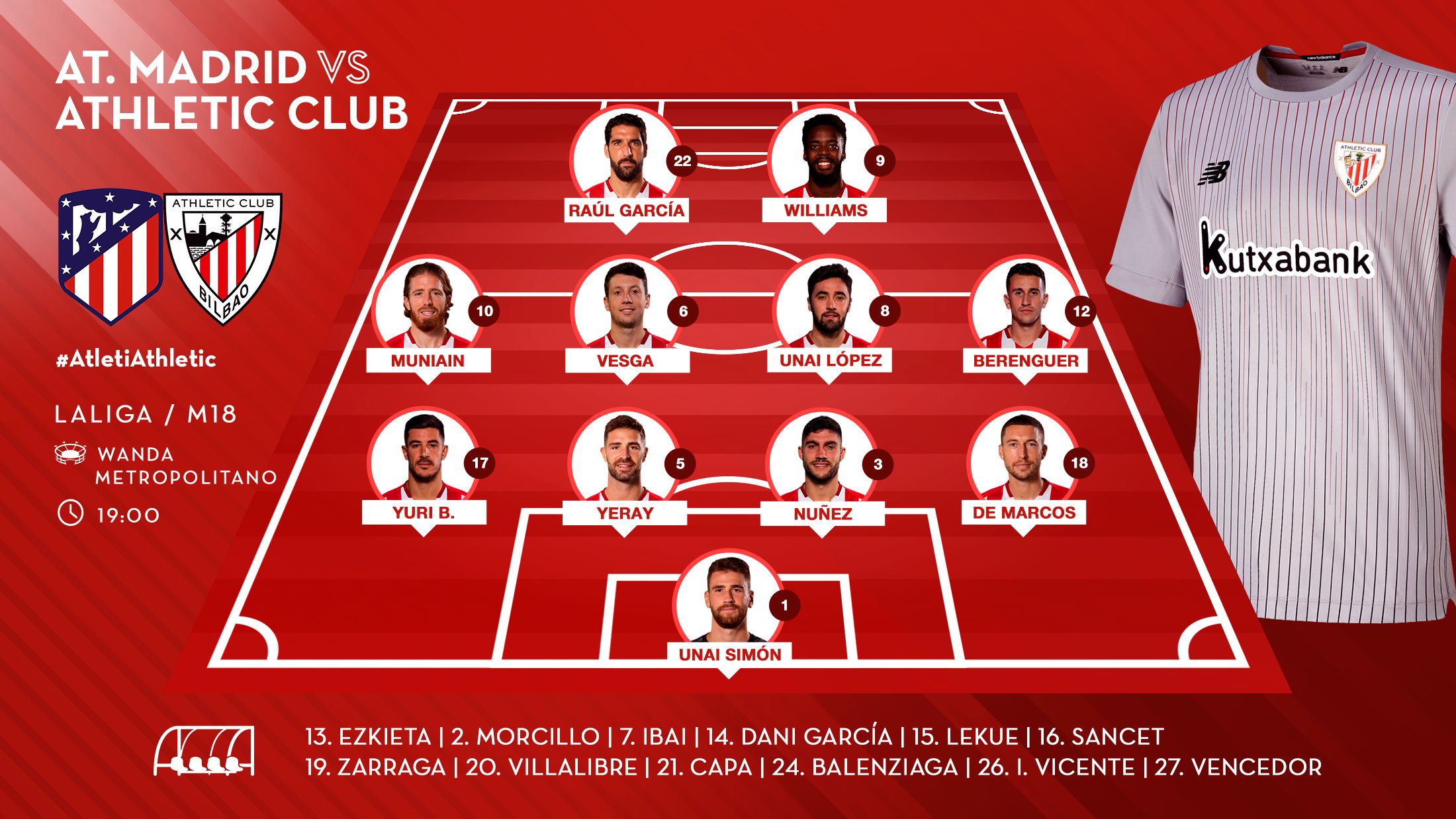 Es el once que saca Marcelino García ante el Atlético en el Wanda.
