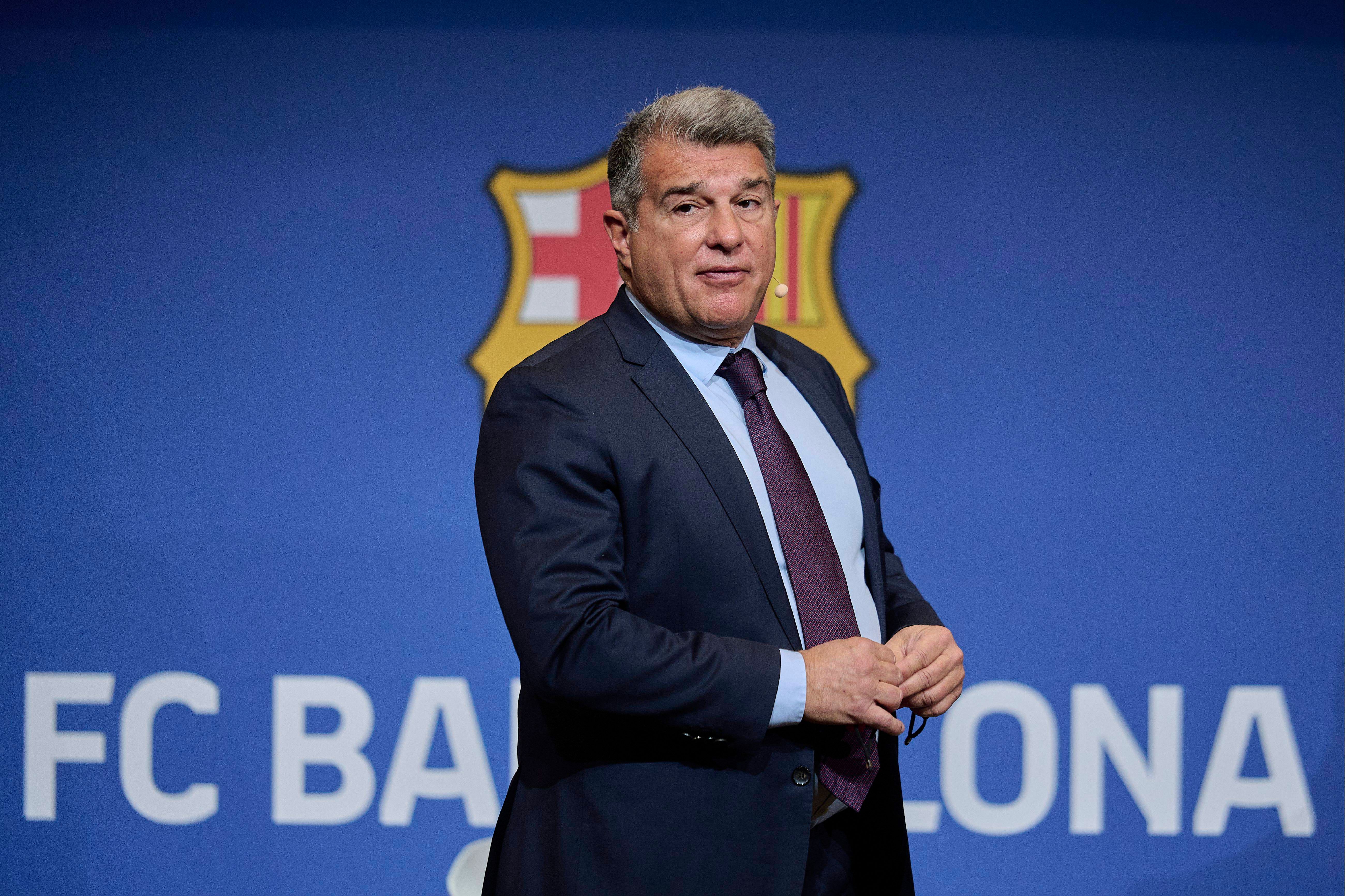  Joan Laporta, en una rueda de prensa del Barcelona.