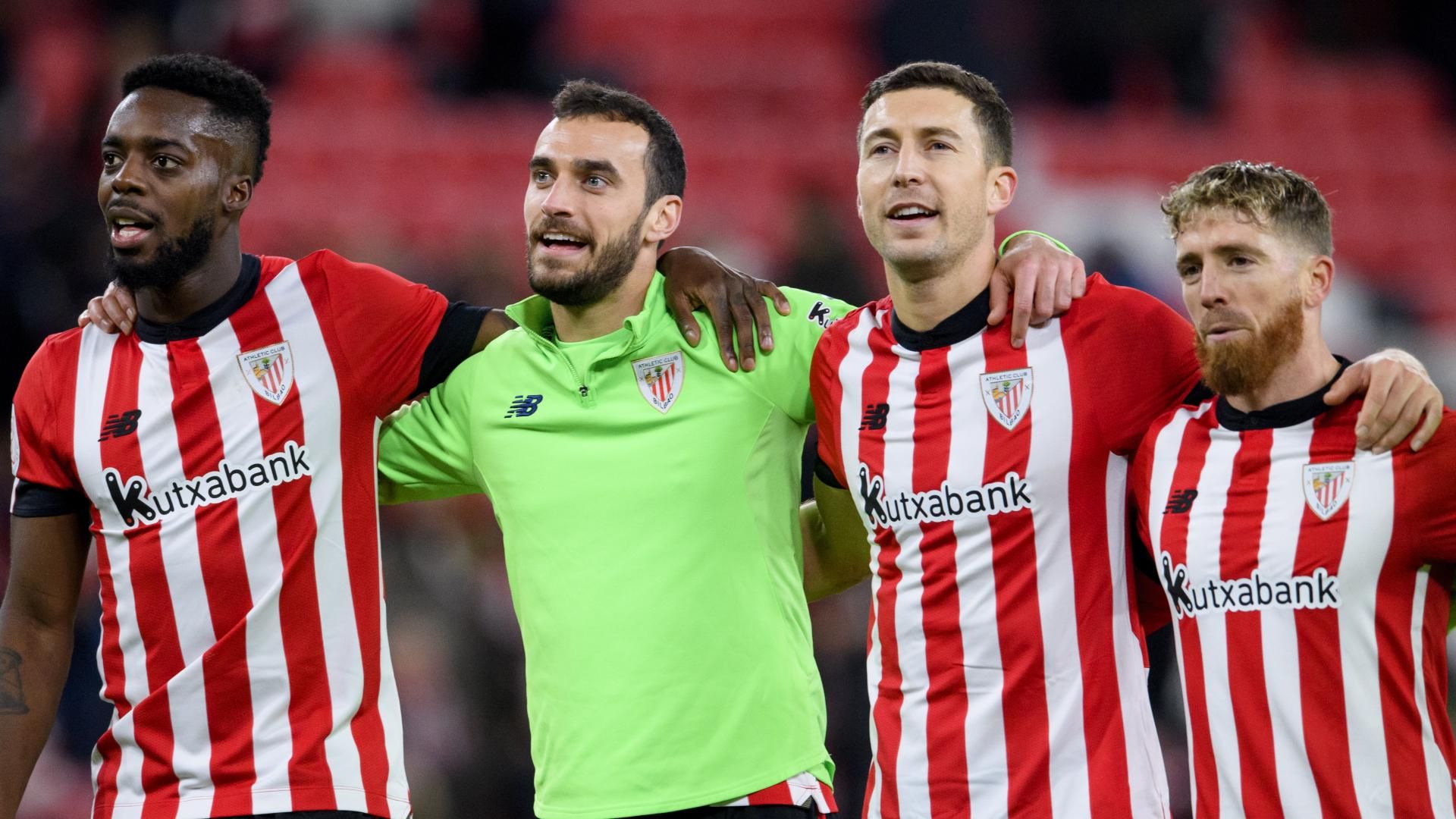 Williams, Lekue, De Marcos e Iker Muniain celebran el pase en Copa logrado en San Mamés.