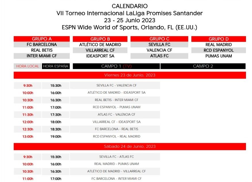  Los horarios de la fase de grupos de LaLiga Promises.