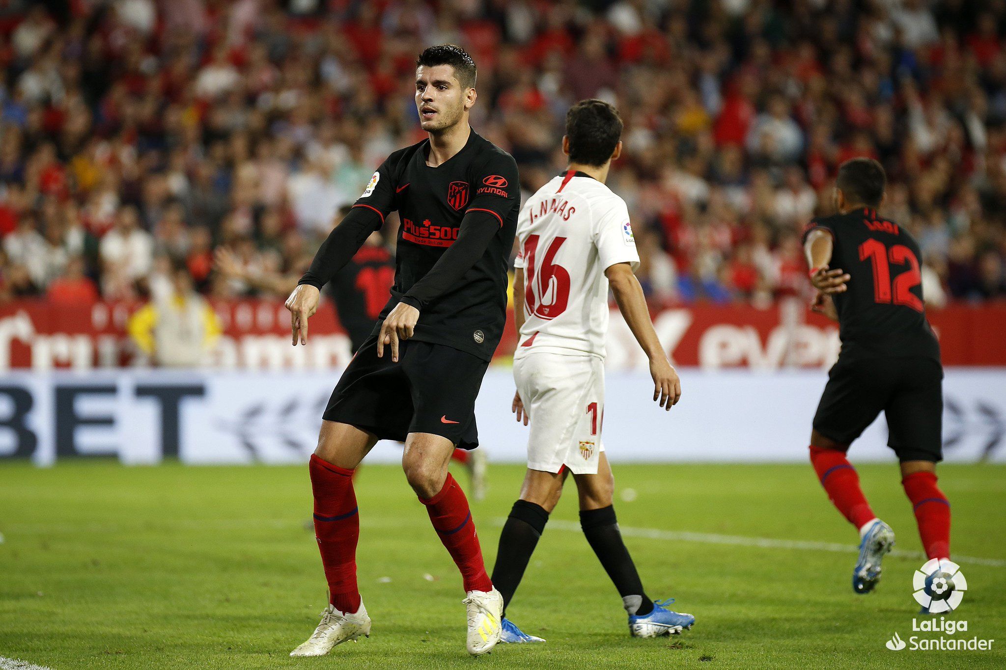 Morata celebrando su gol con el Atlético de Madrid ante el Sevilla.