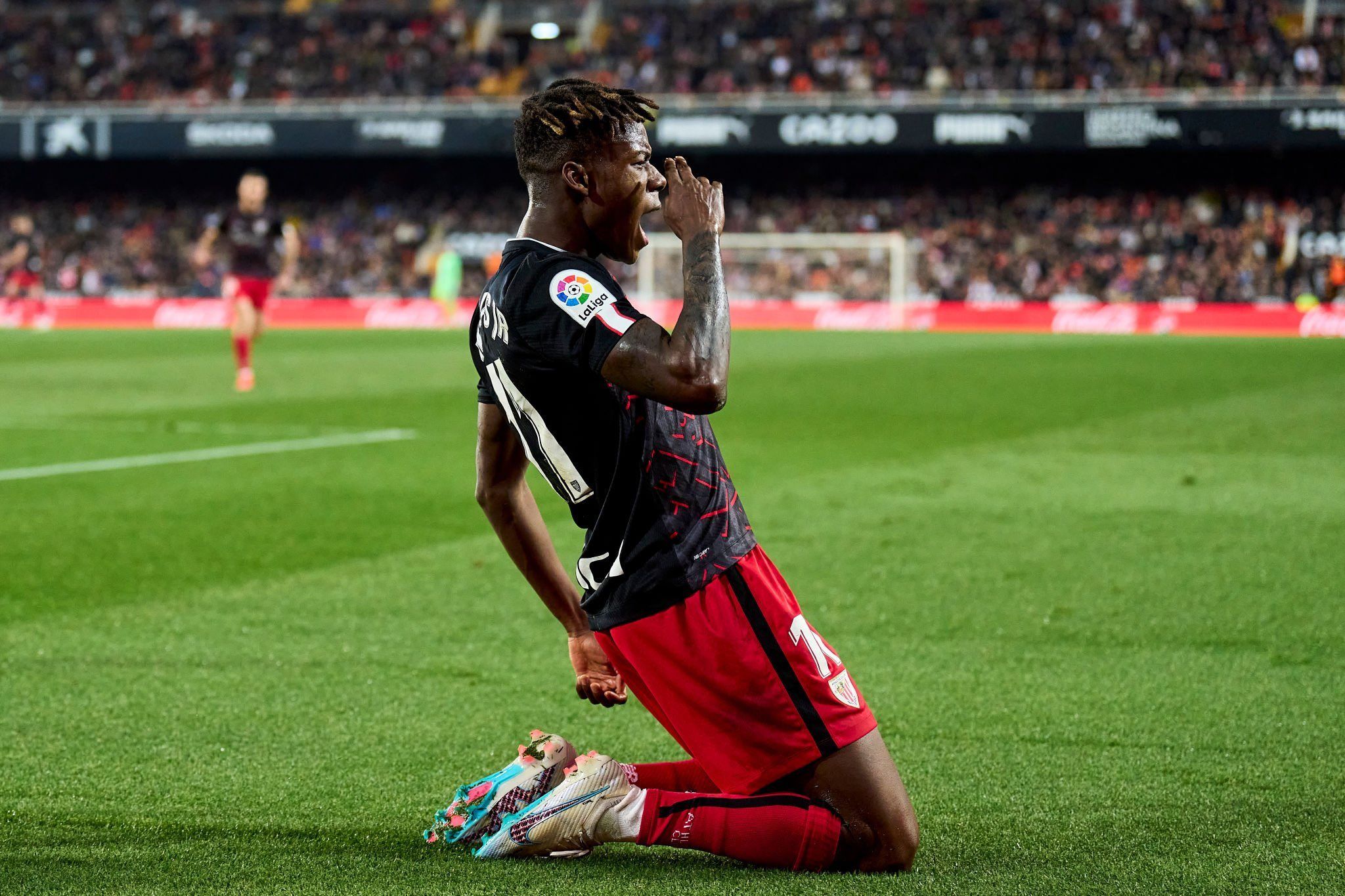  Nico Williams celebra su gol en Mestalla ante el Valencia.