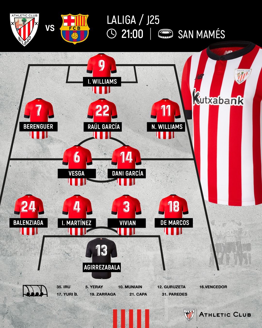  Este es el once que sacaba Valverde ante el Barça en San Mamés.